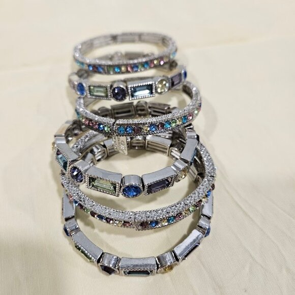 Off Park Collection Multicolor Crystal Silver tone Stretch Bracelet set of 6 - Picture 5 of 8